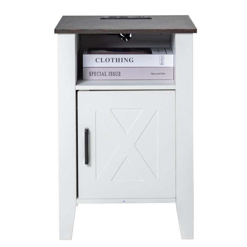 Sivupöydät 2 kpl valkoinen lastulevy neliö 3-tasoinen kaapilla virtapaneelilla LED-valoilla