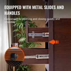 Sivupöytä lastulevy ja tiheälevy kapea ruskea neljä tasoa kaksi laatikkoa virtapaneelilla