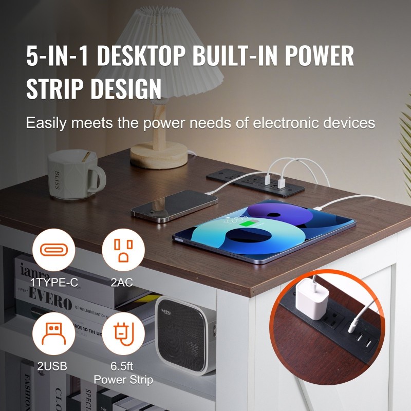 Sivupöytä neliö valkoinen lastulevy MDF kolmitasoinen kaapilla virtapaneelilla