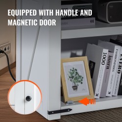 Sivupöytä neliö valkoinen lastulevy MDF kolmitasoinen kaapilla virtapaneelilla