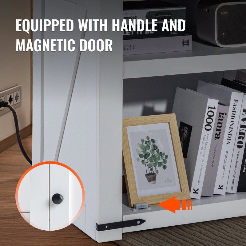 Sivupöytä neliö valkoinen lastulevy MDF kolmitasoinen kaapilla virtapaneelilla