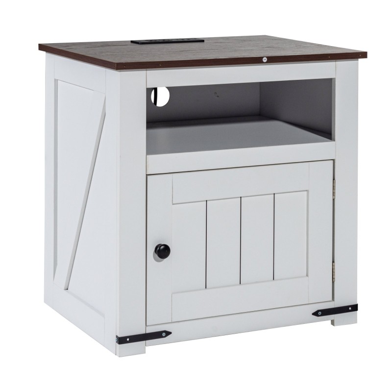 Sivupöytä neliö valkoinen lastulevy MDF kolmitasoinen kaapilla virtapaneelilla