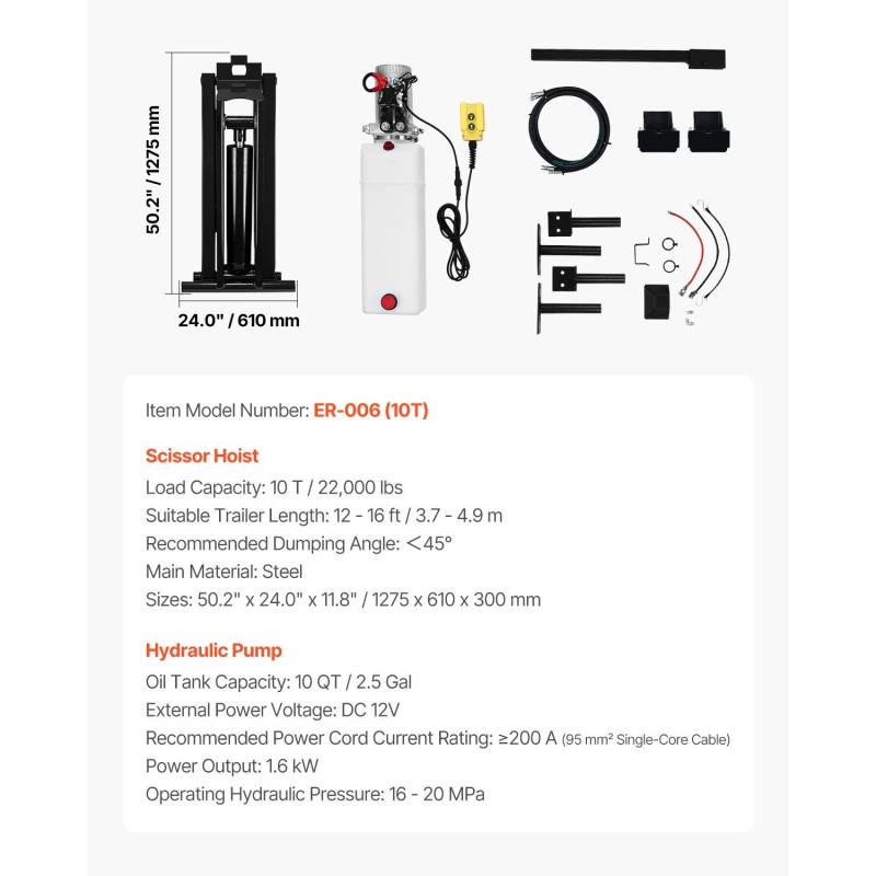 Hydraulinen kippilavasarja teräsrunko 10 t 12V perävaunuille 3,7–4,9 m