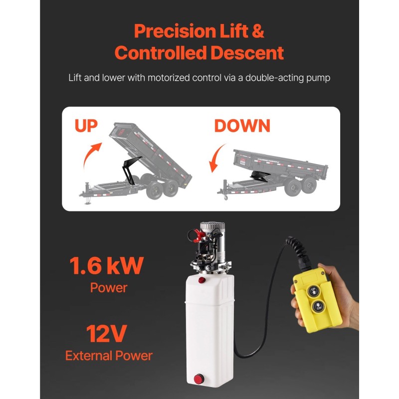 Hydraulinen kaatolavasarja korkealujuuksinen teräsrunko 8 tonnin kuormankantokyky kaksitoiminen hydraulipumppu 12 voltin