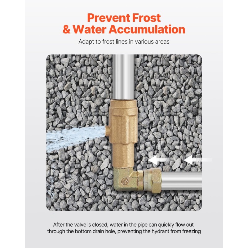 Pakkasenkestävä pihahydrantti valurunkoinen ja sinkitty teräsputki messinkiliitännät 48 tuuman upotussyvyys