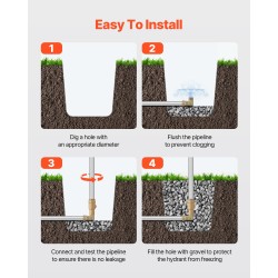 Pakkasenkestävä pihahydrantti valurunkoinen ja sinkitty teräsputki messinkiliitännät 48 tuuman upotussyvyys