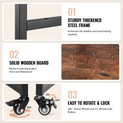 Lämpöprässipöytä nelitasoinen pyörällinen taitettavalla sivupöydällä ruskea sisäänrakennetulla latausasemalla teräsrungolla