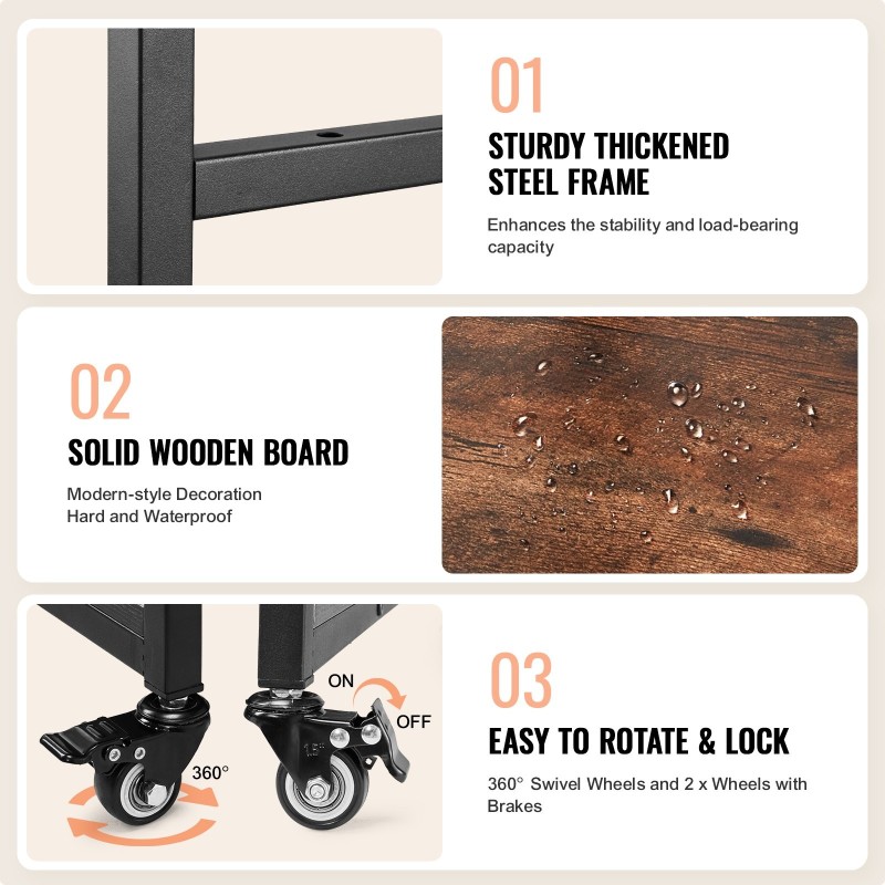 Lämpöprässipöytä nelitasoinen pyörällinen taitettavalla sivupöydällä ruskea sisäänrakennetulla latausasemalla teräsrungolla