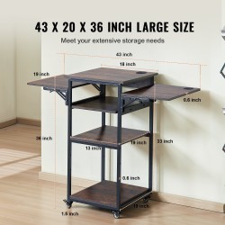 Lämpöprässipöytä nelitasoinen pyörällinen taitettavalla sivupöydällä ruskea sisäänrakennetulla latausasemalla teräsrungolla