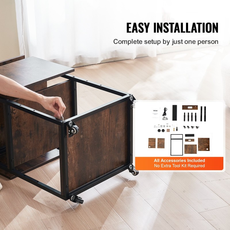 Lämpöprässipöytä nelitasoinen pyörällinen taitettavalla sivupöydällä ruskea sisäänrakennetulla latausasemalla teräsrungolla