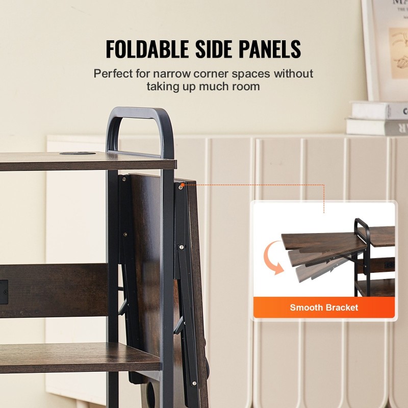 Lämpöprässipöytä 3-tasoinen taitettavalla sivupöydällä latausasemalla kahdella pistorasialla ja kahdella USB-portilla