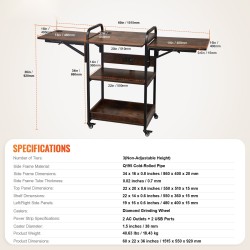 Lämpöprässipöytä 3-tasoinen taitettavalla sivupöydällä latausasemalla kahdella pistorasialla ja kahdella USB-portilla
