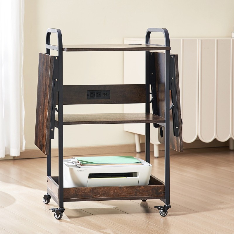 Lämpöprässipöytä 3-tasoinen taitettavalla sivupöydällä latausasemalla kahdella pistorasialla ja kahdella USB-portilla