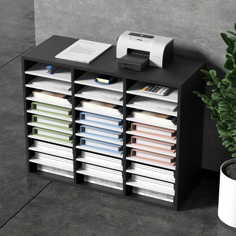 Asiakirjahylly MDF 27 lokeroa säädettävillä hyllyillä toimistoon kotiin ja kouluun musta valkoinen
