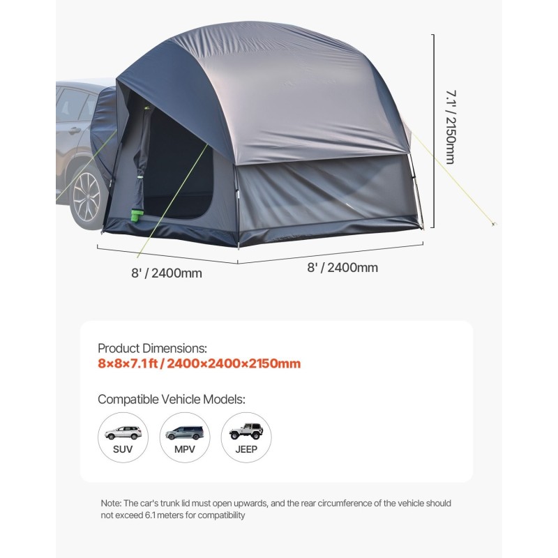 SUV-teltta kaksikerroksinen 210T Oxford PU2000mm 2400×2400 mm 5–8 hengelle