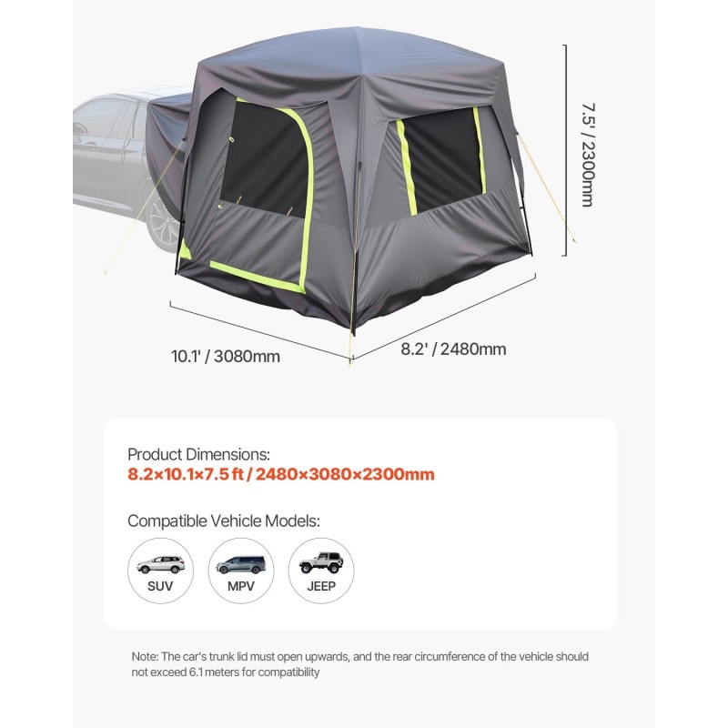 SUV-teltta 2480x3080x2300 mm 210T Oxford-kangas PU2000-vedenpitävyys kaksikerrosrakenne 5-8 hengelle