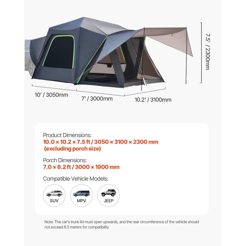 SUV teltta 305x310x230cm kaksikerroksinen vedenpitävä 5–8 henkilölle