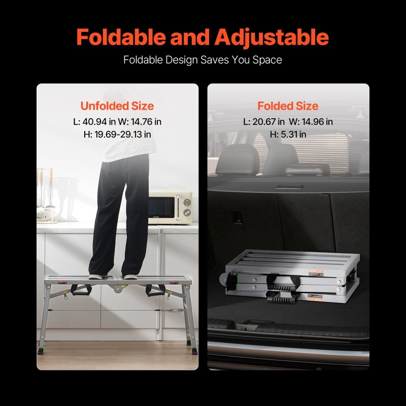 Kokoontaitettava työalusta galvanoitu teräsrunko kolmiportainen korkeudensäätö kantavuus noin satakahdeksankymmentäyksi