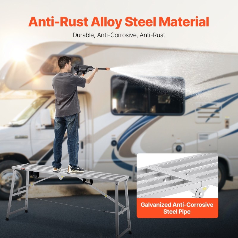 Taitettava sinkitty teräs työalusta 4-portainen korkeussäätö 400 kg kantavuus