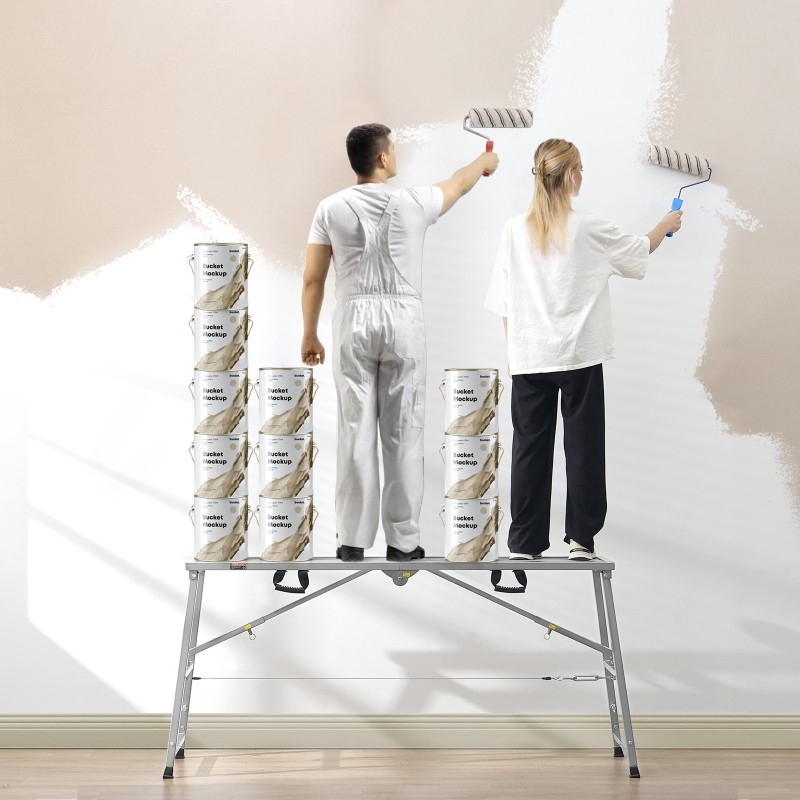 Taitettava sinkitty teräs työalusta 4-portainen korkeussäätö 400 kg kantavuus