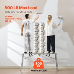 Taittuva työskentelyalusta galvanoidusta teräksestä neljäportainen 700–1150 mm 360 kg liukumattomat kumijalat