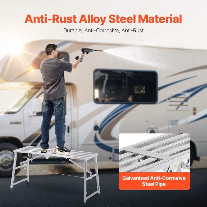 Taittuva työskentelyalusta galvanoidusta teräksestä neljäportainen 700–1150 mm 360 kg liukumattomat kumijalat