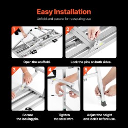 Taittuva työskentelyalusta galvanoidusta teräksestä neljäportainen 700–1150 mm 360 kg liukumattomat kumijalat