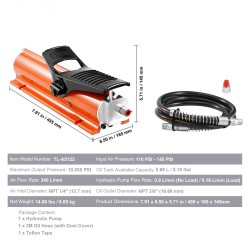 Ilmakäyttöinen hydraulipumppu 10000 PSI metallinen kuori 0,69 l säiliö poljinkäyttöinen