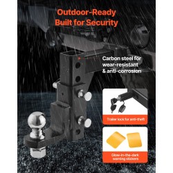 Säädettävä vetokuulakiinnike hiiliteräksinen 2 tuuman vastaanottimelle 3400 kg vetokyky 6 asentoa