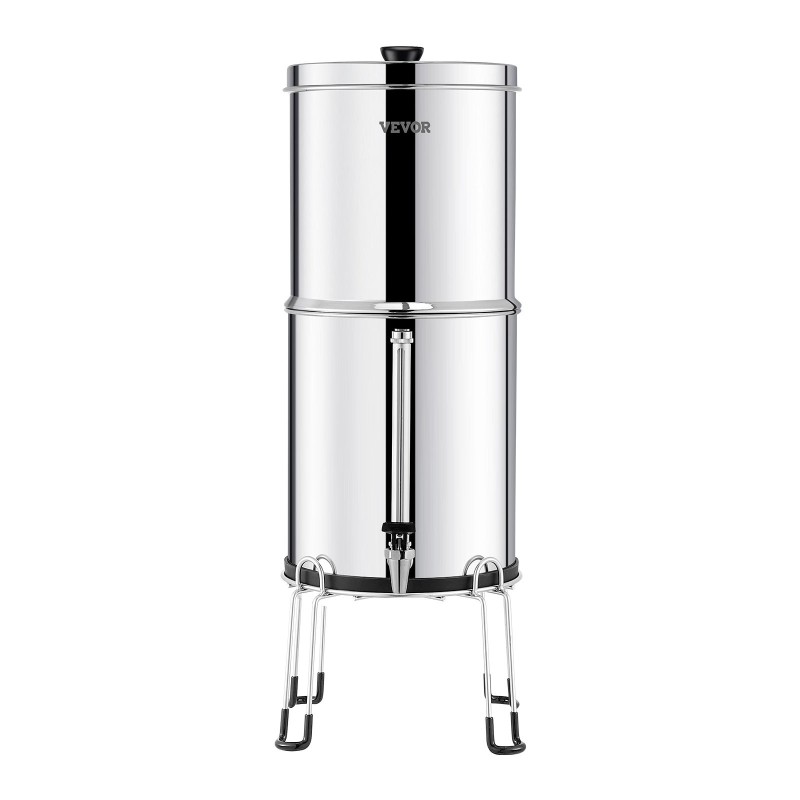 Painovoimainen pöytävesisuodatin elintarvikelaatuisesta ruostumattomasta teräksestä 14,5 litraa kaksi aktiivihiilisuodatinta