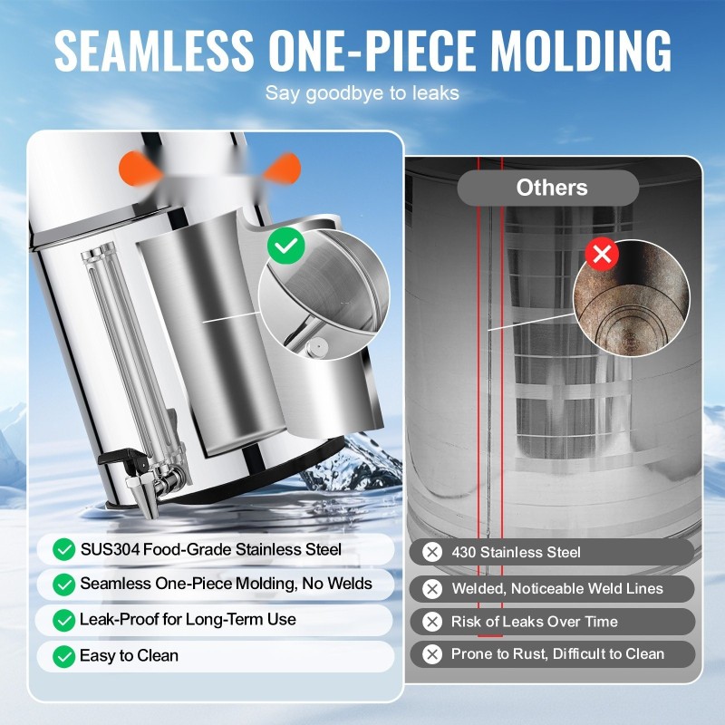 Vedensuodatusjärjestelmä painovoimalla toimiva SUS304 elintarvikelaatuinen ruostumaton teräs 2 hiilisuodatinta 8,5 l