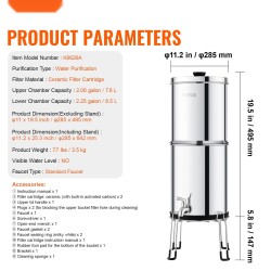 Painovoimalla toimiva vedensuodatusjärjestelmä ruostumattomasta teräksestä 2 keraamista suodatinta