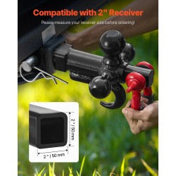 Kolmipalloinen hiiliteräksinen vetokuula D-rengas ja koukku 50 mm vastaanottimeen 19955 kg vetokapasiteetti