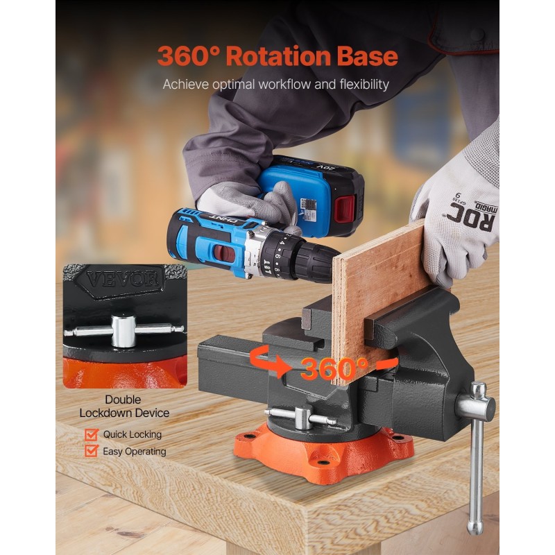 Penkkipuristin 140 mm leukaleveys 360 asteen kääntyvä jalusta sitkeä valurauta kahdensuuntaiset leuat