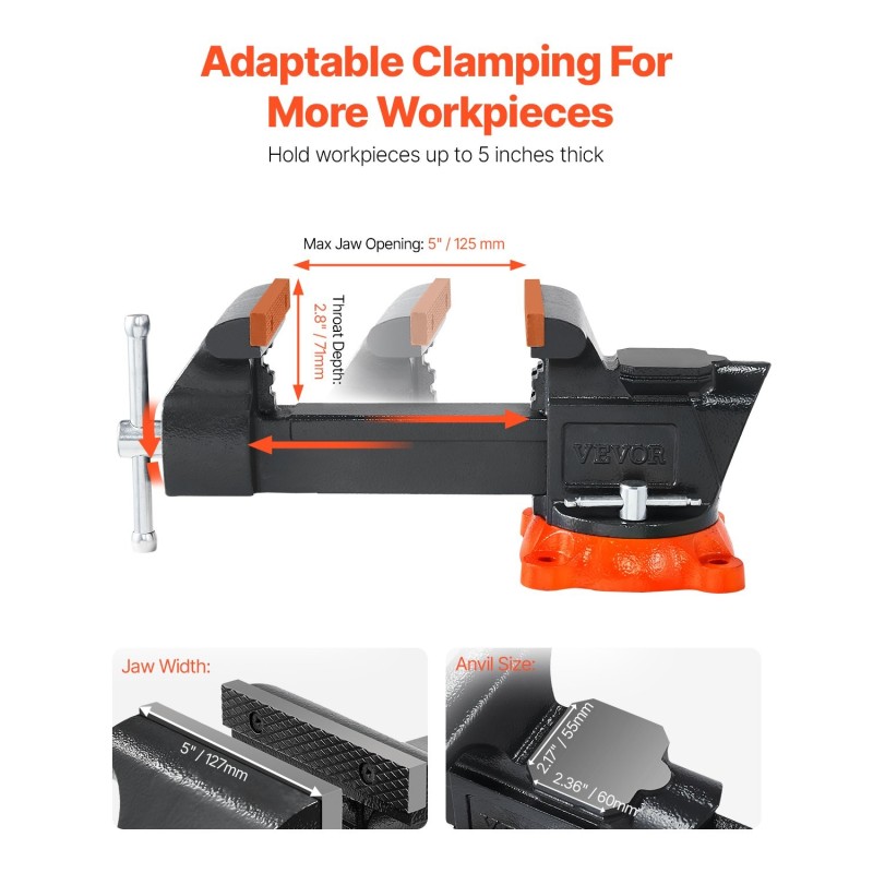 Penkkipuristin pallografiittivalurauta 127 mm leukaleveys 71 mm leukasyvyys 360 asteen kääntyvä jalusta