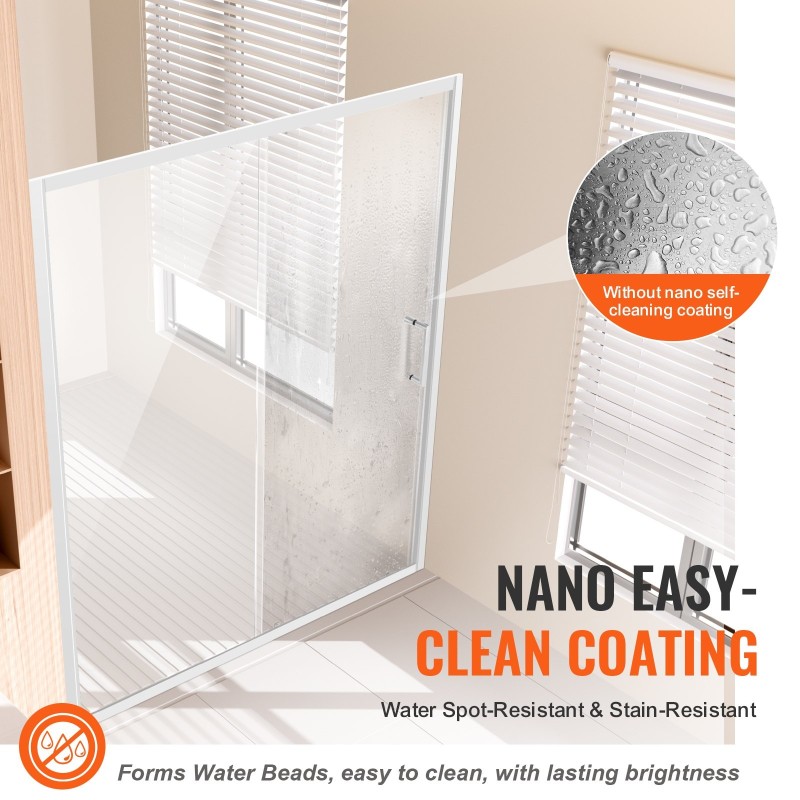 Puoli-kehyksetön liukuovi suihkuun alumiinirunko 1459-1499 mm 1778 mm 6 mm karkaistu lasi