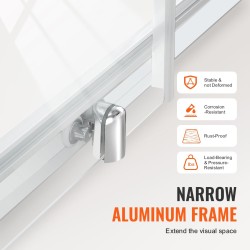 Puoli-kehyksetön liukuovi suihkuun alumiinirunko 1459-1499 mm 1778 mm 6 mm karkaistu lasi