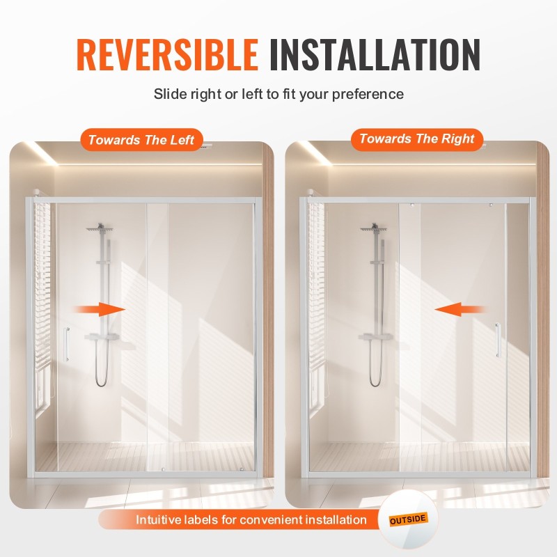 Puoli-kehyksetön liukuovi suihkuun alumiinirunko 1459-1499 mm 1778 mm 6 mm karkaistu lasi