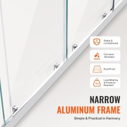 Puolikehyksetön suihkuovi 1469–1499 mm leveys 1778 mm 6 mm karkaistu lasi neliosainen