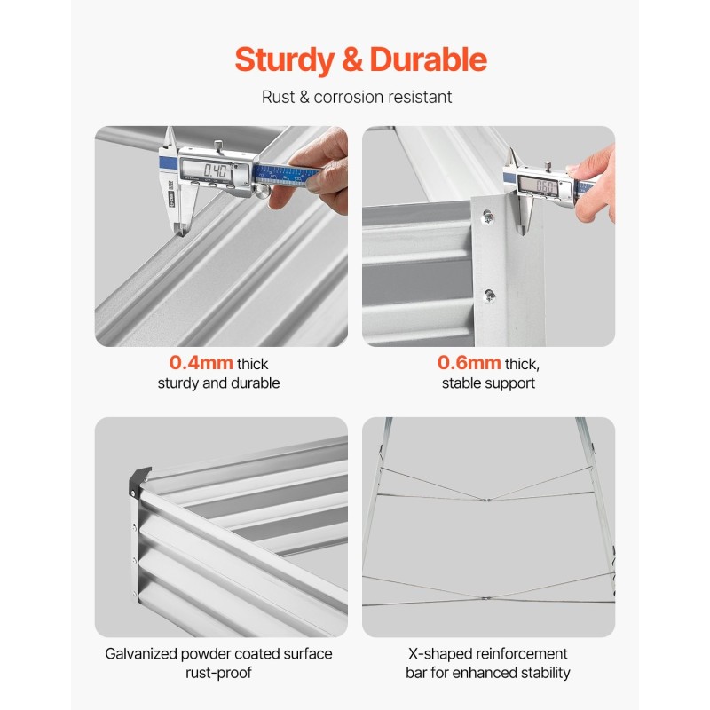 Metallinen kohopenkki 360 x 120 x 27 cm avopohjainen vihanneksille ja kukille