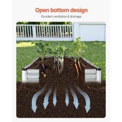 Metallinen kohopenkki 360 x 120 x 27 cm avopohjainen vihanneksille ja kukille