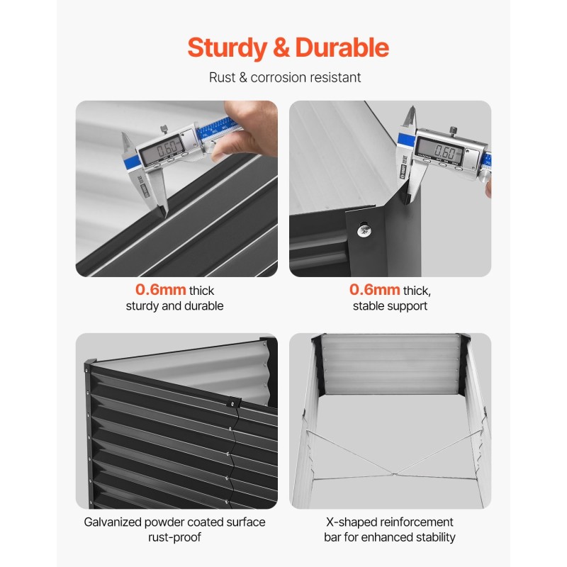 Korotettu kasvilava aluzink-pinnoitettu 1800 x 900 x 600 mm avopohjalla puutarhaan