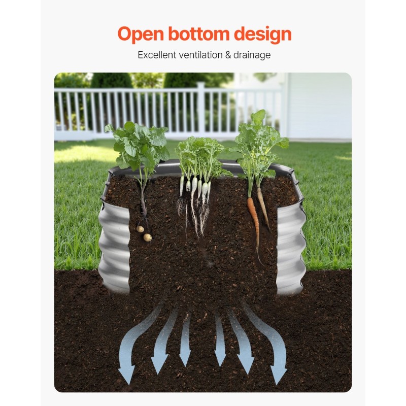 Korotettu kasvatuslaatikko aluzinkkipinnoitettu 1195x585x270 mm avoin pohja hopea