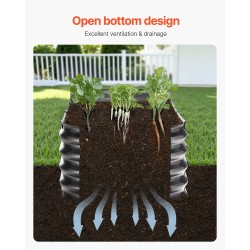 Metallinen korotettu viljelylaatikko sinkitty alumiinipaneeli 1190x595x420 mm avoin pohja tummanharmaa vihanneksille