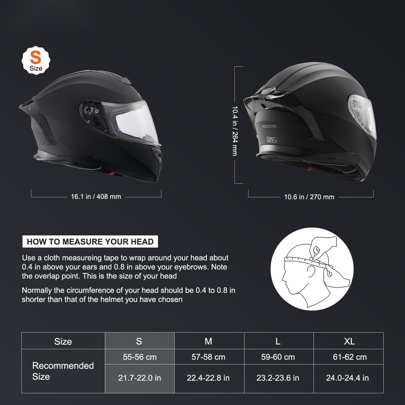 Täyskaskoinen ABS-moottoripyöräkypärä ECE-hyväksytty koko S 55–56 cm kaksinkertainen visiiri Bluetooth-valmius