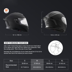 Täyskypärä ECE-hyväksytty koko M 57–58 cm kaksilinssinen visiiri bluetooth-valmius