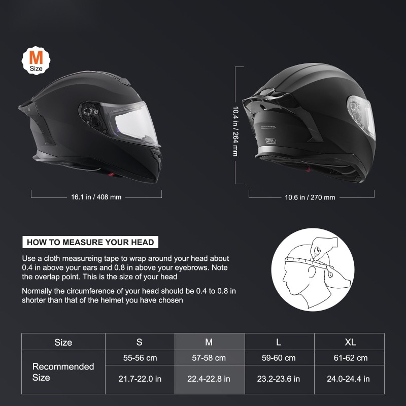 Täyskypärä ECE-hyväksytty koko M 57–58 cm kaksilinssinen visiiri bluetooth-valmius