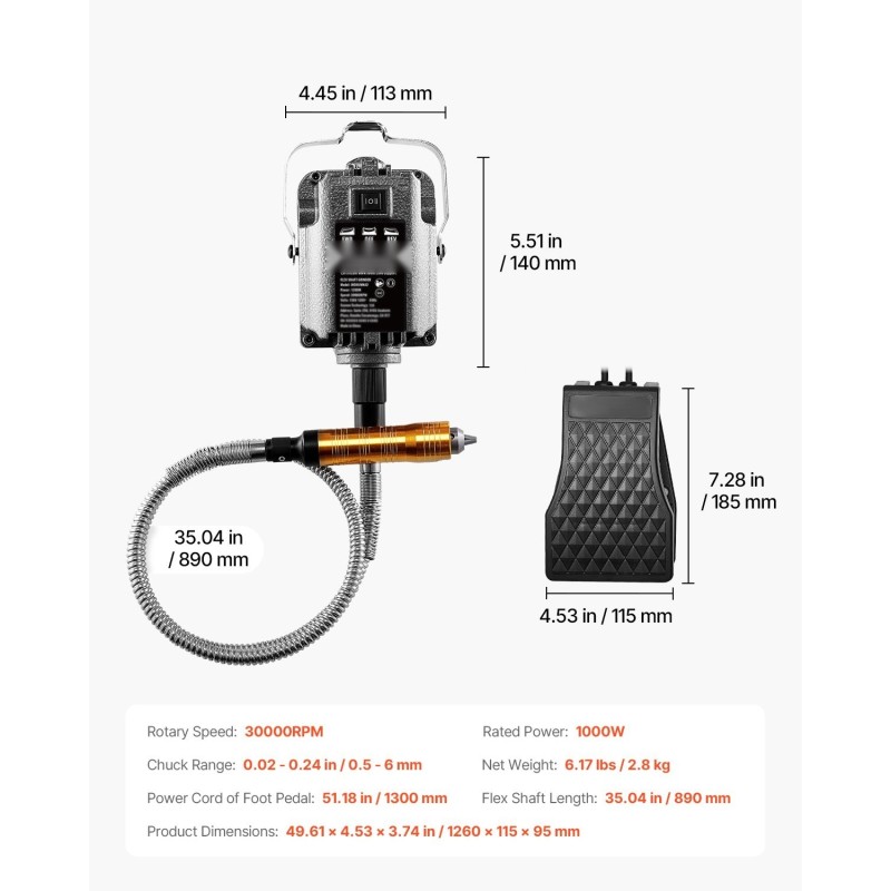 Joustava akselihiomakone 1000W 230V 890 mm akseli kolmileukainen istukka 31 tarviketta