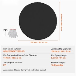 Varaushyppymatto 14-jalkaiseen pyöreään trampoliiniin polypropeeni 381 cm 72 V-rengasta 5,5 tuuman jousille