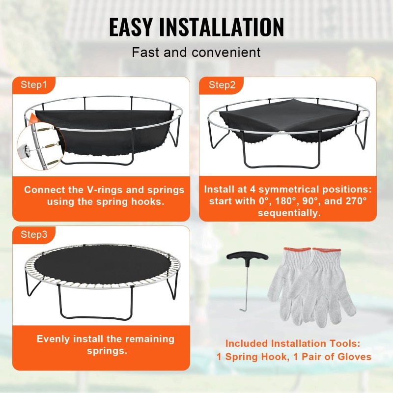 Varaushyppymatto PP-materiaalia 15-jalkaiseen pyöreään trampoliiniin 96 V-rengasta 6,5 tuuman jousille